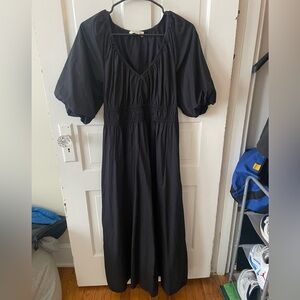 Loft Black Poplin Balloon Sleeve Midi Dress